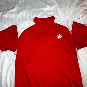 Clemson polo with white shoulder insert